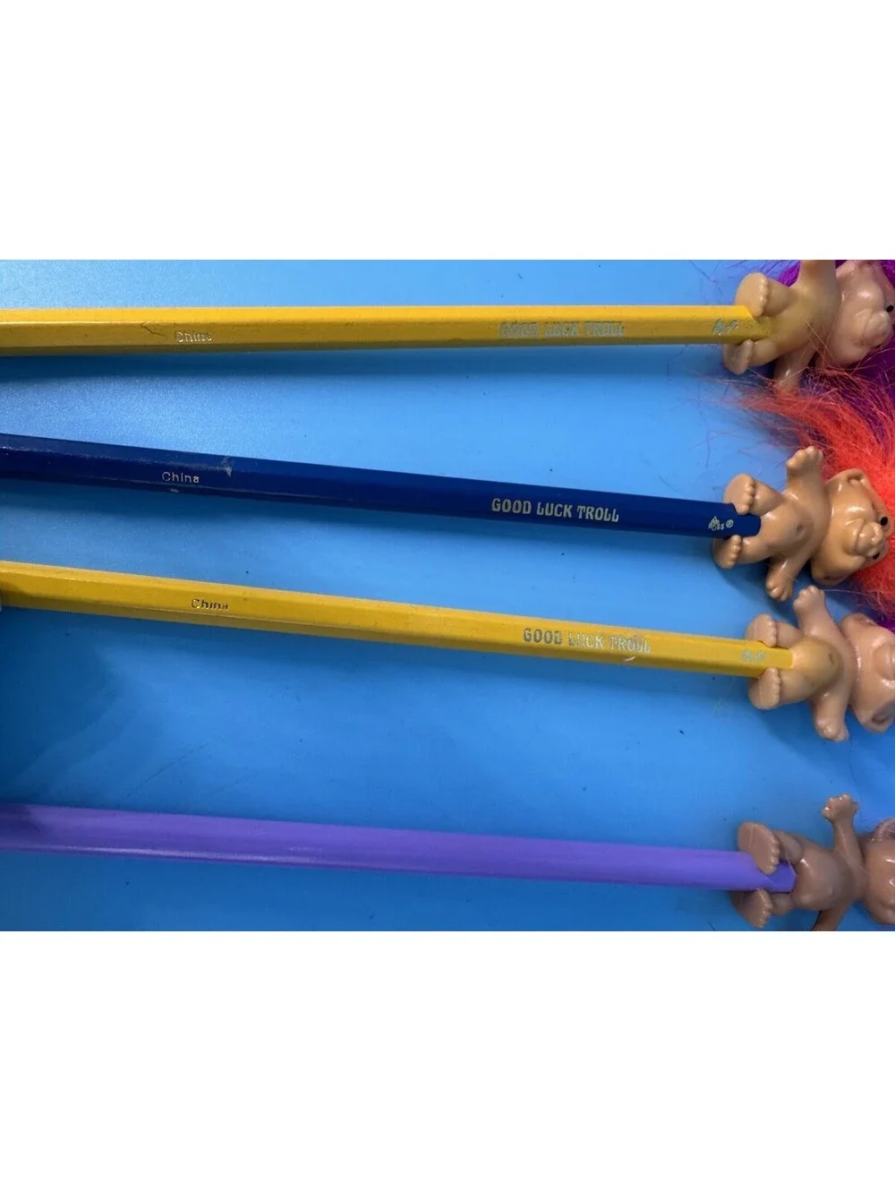 13 Vintage Troll Doll Pencils 3 Russ 1 ACE Good Luck Troll Pencil Toppers 1990s